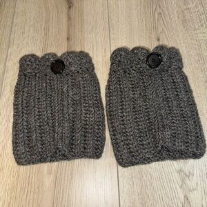 Gray Knit Boot Cuffs with Button Detail
